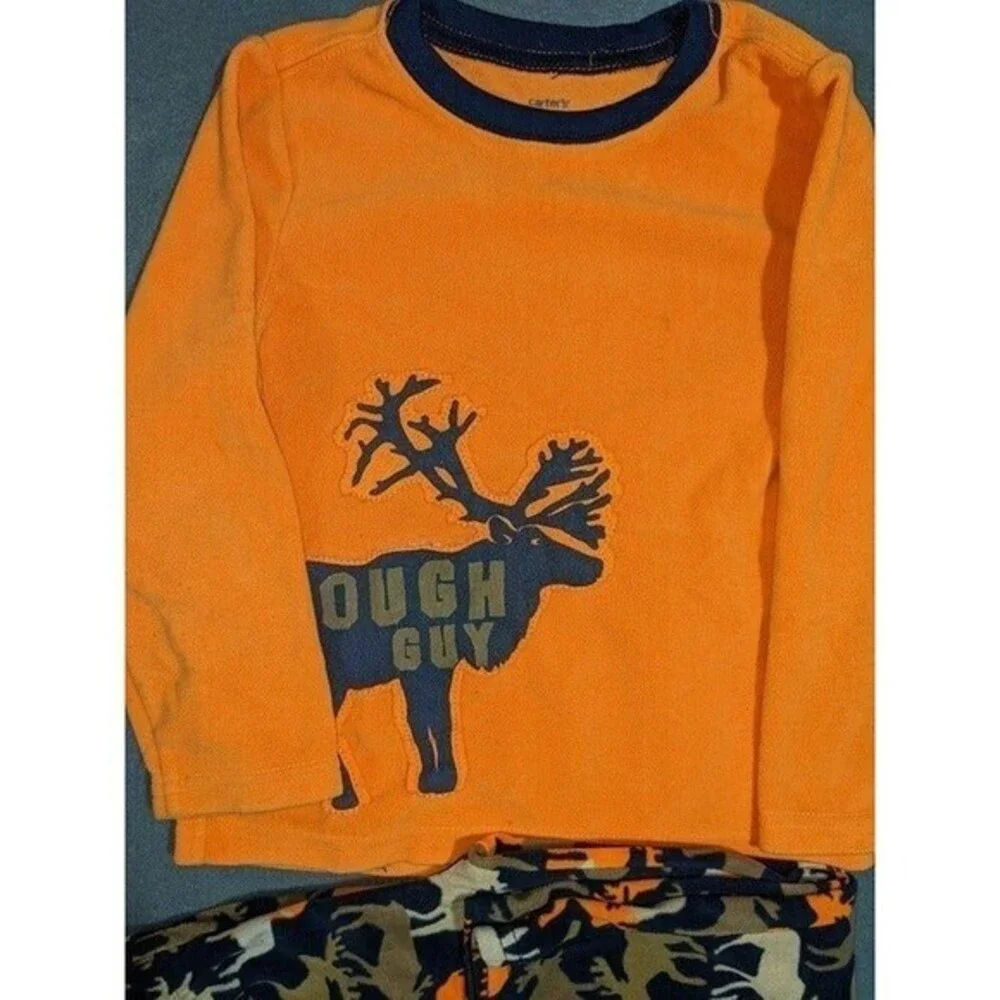 Boys Carter's‎ moose orange camo loose fit pajamas set size 4t
